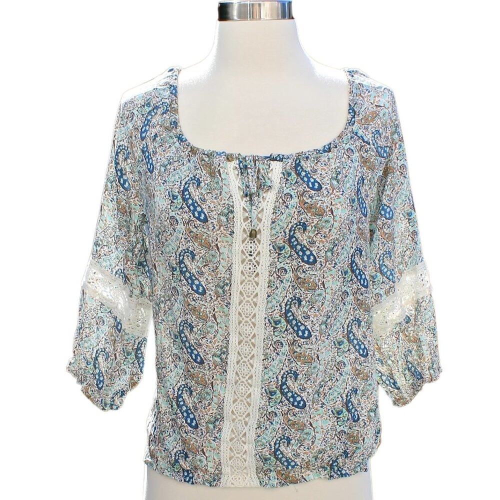 Forever21 Women's Boho Peasant Blouse Embroidered Paisley Print Size XS